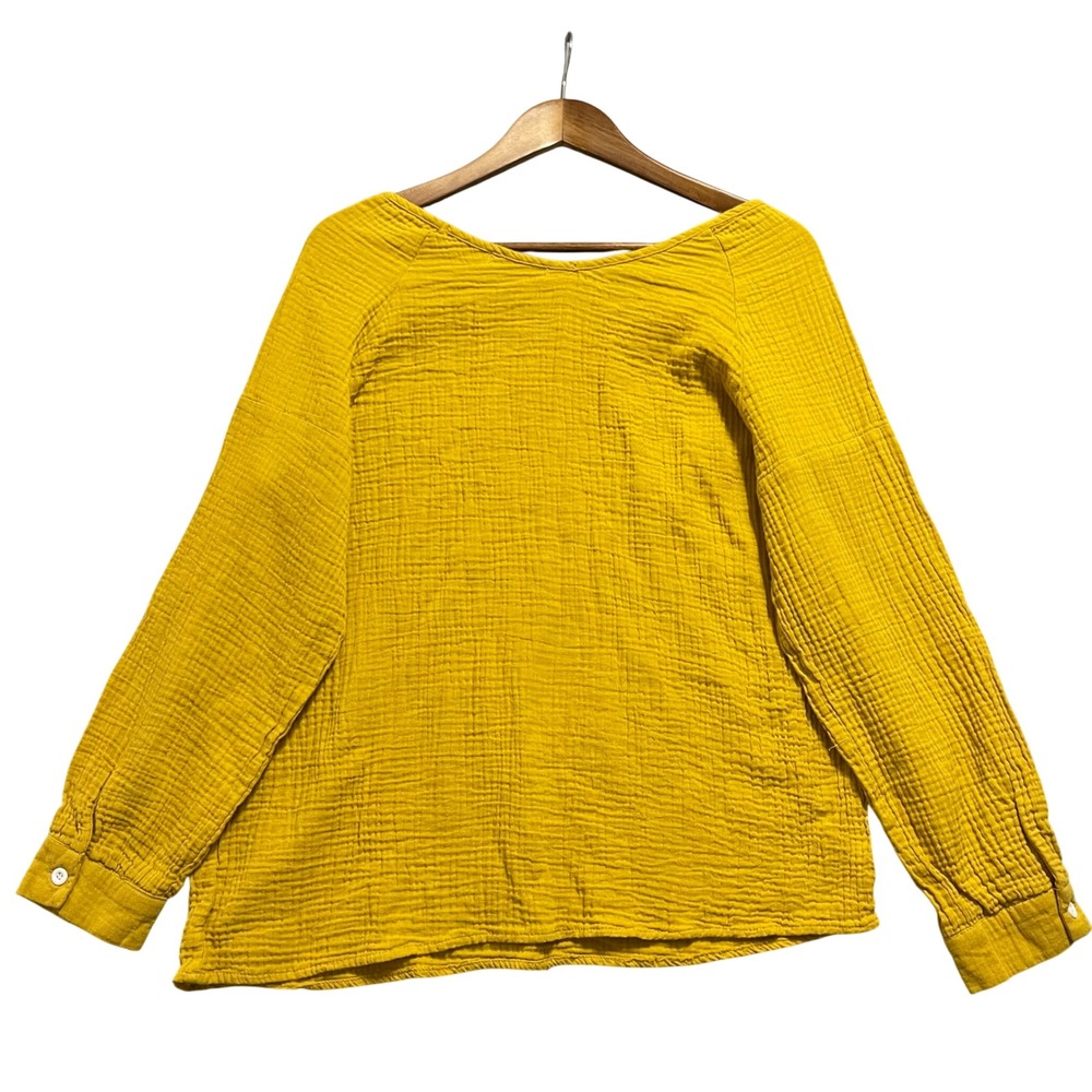 Misslook Blouse Womens Large Mustard Yellow Gauze Crinkle Top Boho Minimalist - Picture 2 of 7